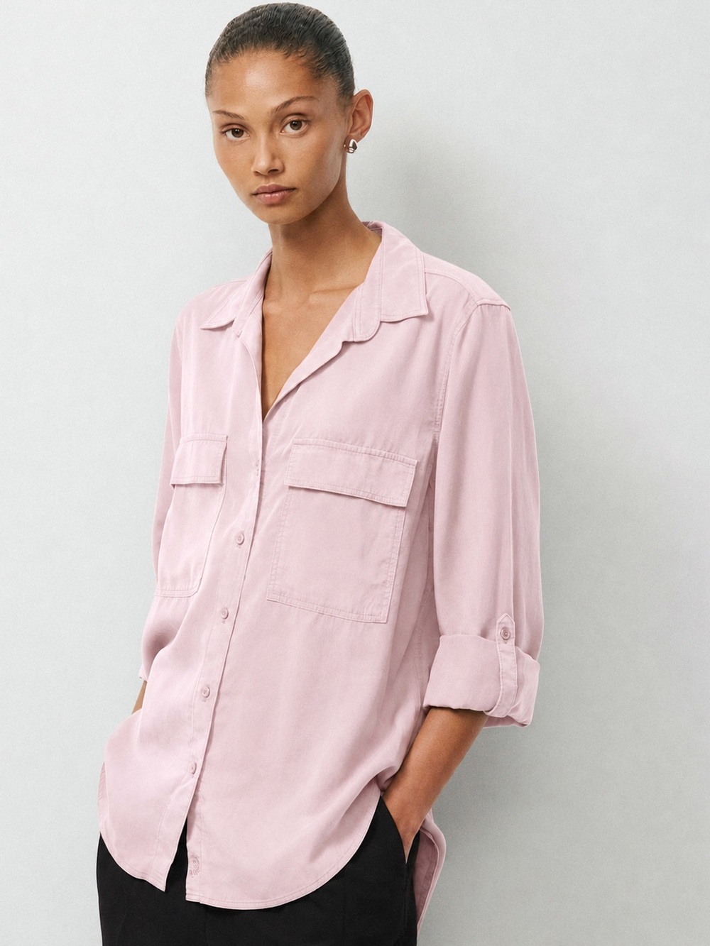 Aritzia Babaton Soft Cotton Pink Utility Button Down Collar Shirt XS